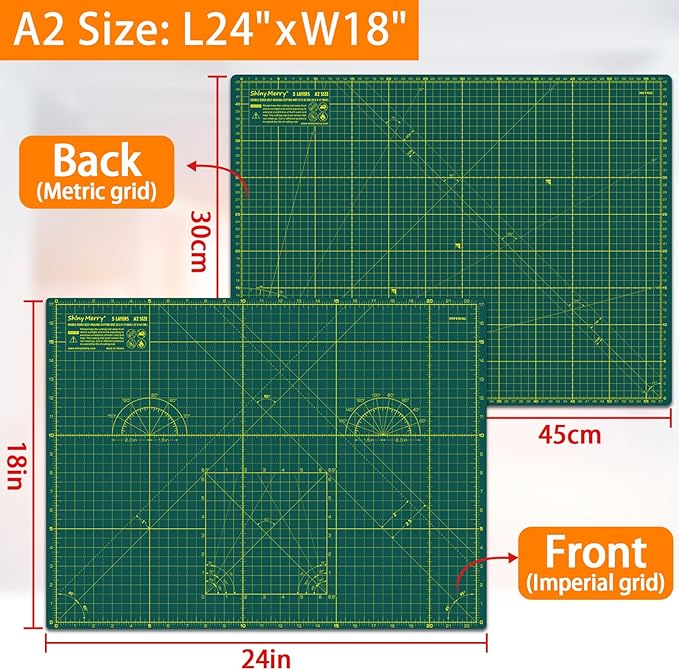 Self Healing Cutting Mat A2 18"x24" – Double Sided 5-Ply Craft Mat for Sewing, Quilting, Fabric, Scrapbooking – Green/Green