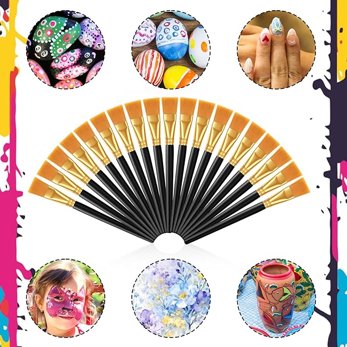 40 Pcs 1 Inch Flat Paint Brushes Large Acrylic Craft Paint Brush with Wooden Handles for Watercolor, Oil Painting, Face Body Art