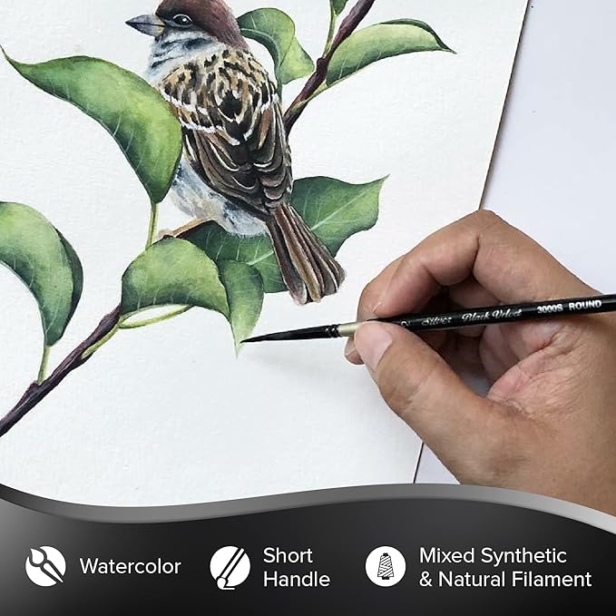 Silver Brush Limited 3000S-2 Black Velvet Round Paintbrush for Watercolor, Gouache, Inks, & Dyes, Size 2, Short Handle