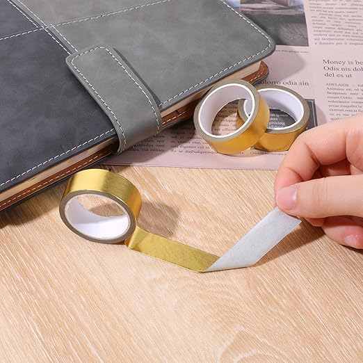 4 Rolls Gold Washi Tape Shiny Metallic Color Wall Tape Foil Crafts Washy Sticker Self Adhesive Mirror Stickers Roll Decorative Strips for DIY Crafts Graphic Arts (0.59In x16FT)
