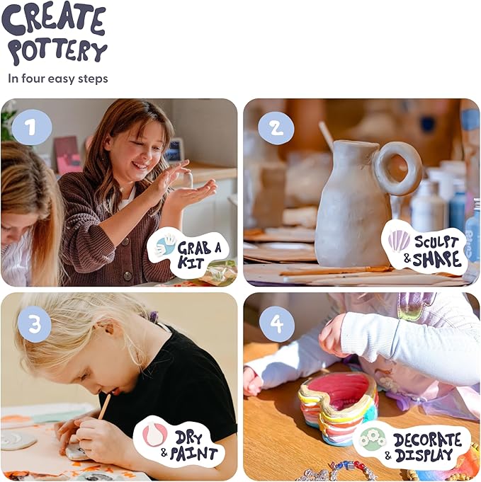 Sculpd - The Original Kids Pottery Kit, Air-Dry Clay Starter Kit for Kids Age 4 to 6, Air Dry Clay with 5 Colour Paint Set, Paintbrushes, Pottery Tools, Clay Cutters, Sponge and Step-by-Step Guide