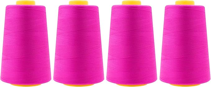 Mandala Crafts 4 Pack of Serger Threads Cones Spools - 40S/2 24000 Yards Polyester Fuchsia Threads for Sergers Machine and Overlock Quilting Sewing Machine