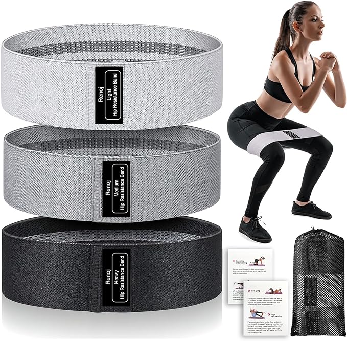Renoj Resistance Bands, Yoga Starter Sets for Women and Men, 3 Set of Stretch Exercise Workout Bands for Booty Legs, Elastic Pilates Flexbands