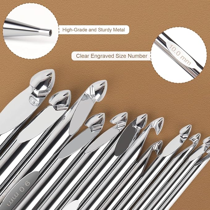 Aeelike Interchangeable Tunisian Crochet Hooks Set, 12 Sizes Tunisian Crochet Hooks Set with Cables 3.0mm - 10.0mm Smooth Ergonomic Hook for Making Blanket Scarves, Ideal Gift