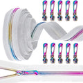 #5 Rainbow Zipper Tape by The Yard 5 Yards Colorful Teeth Nylon Zippers with 10 Pcs Metal Rainbow Zipper Pullsfor DIY Sewing Tailor Crafts (White，Rainbow)