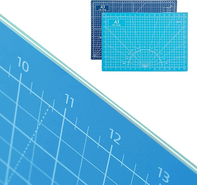 TCAIRG Self Healing Cutting Mat 18"x12" Non-Slip PVC Double Sided 5-Ply A3 Art Craft Rotating Mat,Sewing Crafts Hobby Fabric Precision Scrapbooking Project(Blue/Light blue)