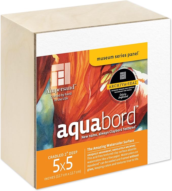 Ampersand Art Supply Watercolor Painting Panel: Museum Series Aquabord, 2 Inch Cradled Profile, 5" x 5"