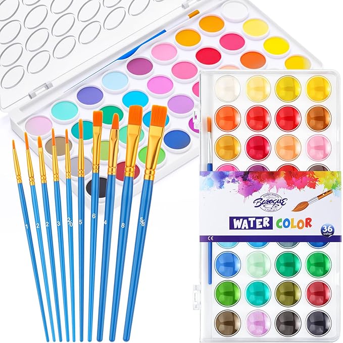 1 Set Watercolor Paint Set 36-color Watercolor Paint with 10 Brushes Painting Sets Portable Water Color Supplies for Artists Beginners Adult Christmas Gift
