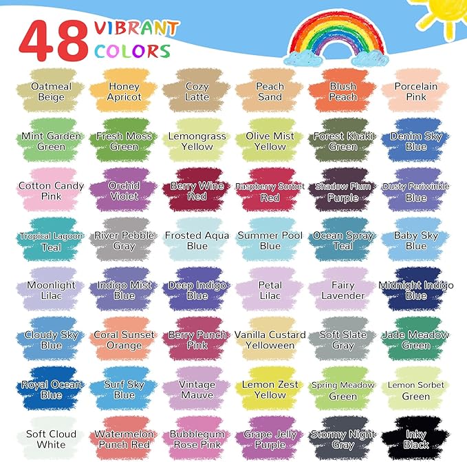 NewFamily 48-Color Dustless Chalk Set with Holders, Non-Toxic Washable Chalk for Kids, Blackboard & Sidewalk Art, Home Projects