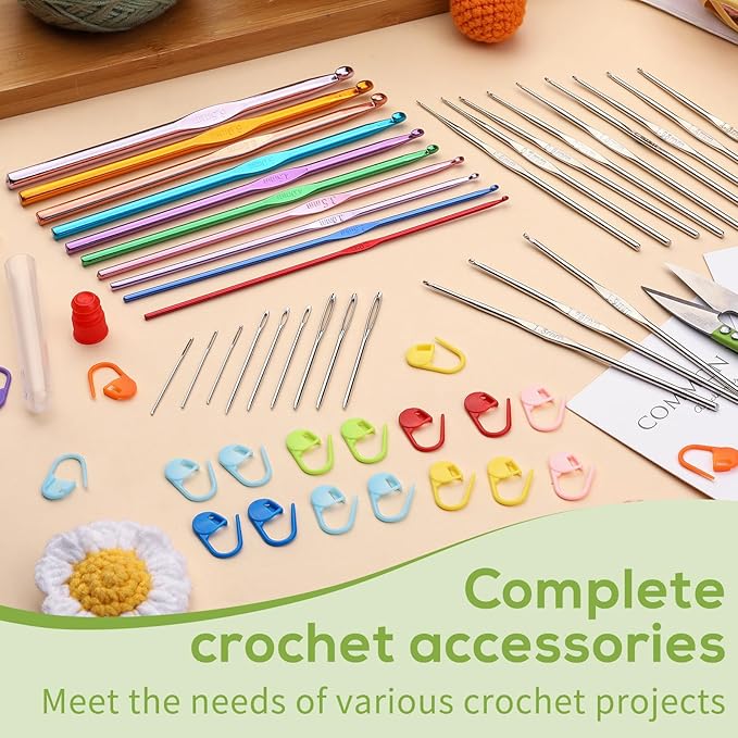 IMZAY 54 Pcs Crochet Hooks Set, 22 PCS Crochet Hooks, Aluminum Ergonomic Handle Crochet, Hook Knitting Needles with Stitch Marker, DIY Hand Knitting Craft Art Tools for Beginners