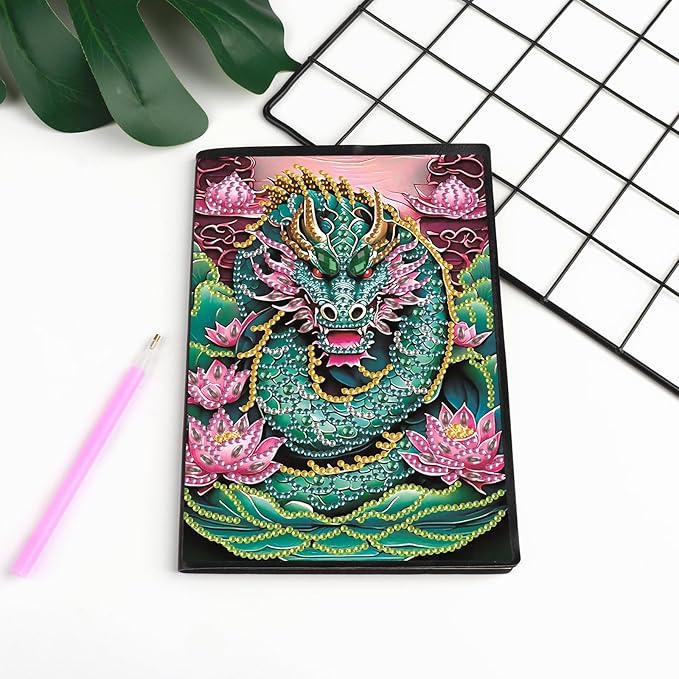 DIY Diamond Painting Notebook Kit, Theme of Fantasy Animals, Special Shaped Diamond Art Notebook Journal Sketchbook for Writing & Drawing