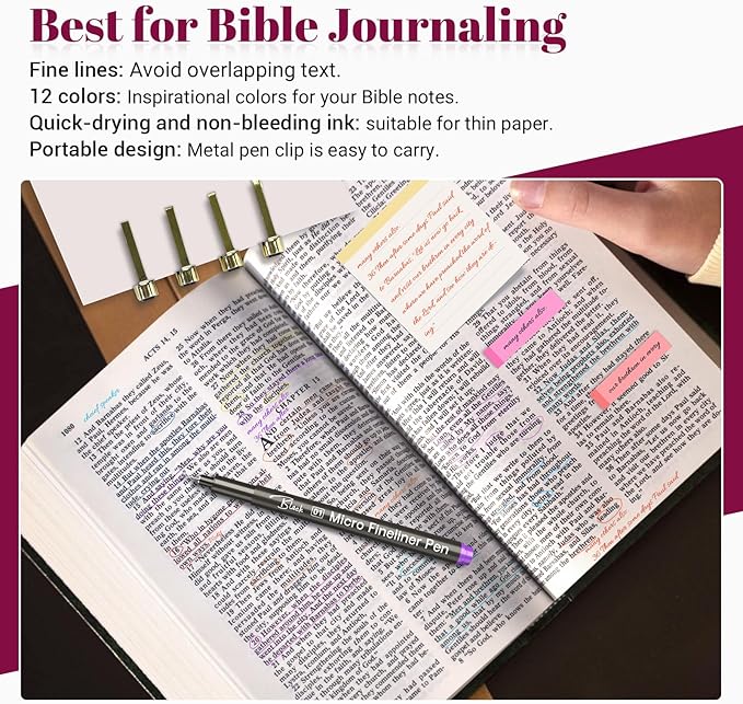 12 Colored Micro Pens 01 (0.25mm), Waterproof No-Bleed Fineliners for Bible Notes, Sketching, Journaling, Bullet Journal