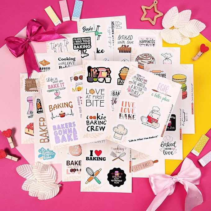 BulbaCraft 100Pcs Baking Stickers Funny, Bakery Stickers for Water Bottles - Baking Laptop Decals, Bakery Themed Party Decorations, Gifts for Women & Men