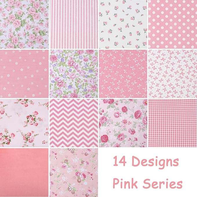 Layer Cake Fabric for Quilting 10 inch, Precut Fabrics Square 10x10 inch for Quilting, Print Pink Cotton Quilt Fabric Squares Bundles for Sewing DIY Patchwork Craft(42Pcs)
