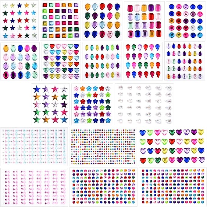 Gem Stickers, 3897Pcs Rhinestone Stickers Stick on Gems for Crafts Self Adhesive Jewels with Multicolor and Assorted Size