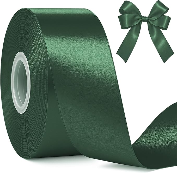 Fullive Ribbon for Gift Wrapping, 1 1/2 Inch 30 Yards Dark Green Ribbon, Polyester Ribbons for Flower Bouquet for St. Patrick's Day Christmas Decorations DIY Bows Wrapping Bouquet Floral Arrangements