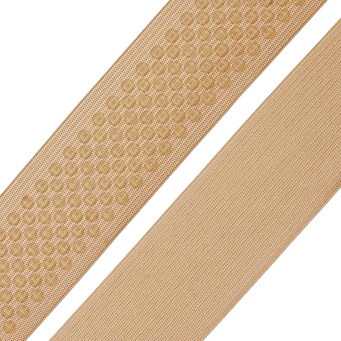 Mandala Crafts 2.5 Inch Elastic Silicone Gripper Tape for Clothing - 5 Yds Dotted Non Slip Elastic Band for Sewing - Tan Silicone Flat Fabric Stretchy Ribbon Straps