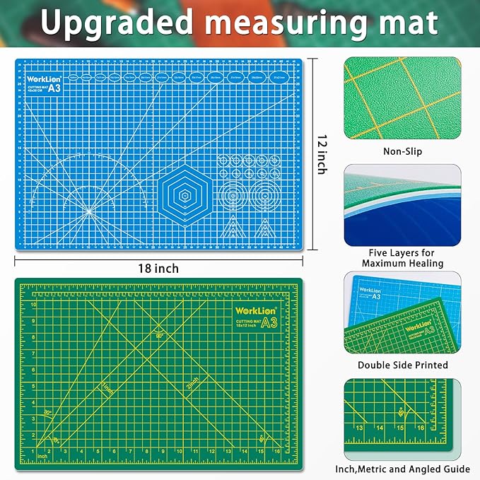 Worklion Self Healing Cutting Mat for Craft-Thickened 18inch x 12inch fabric sewing mat for quilting,rotary cutting, nonslip