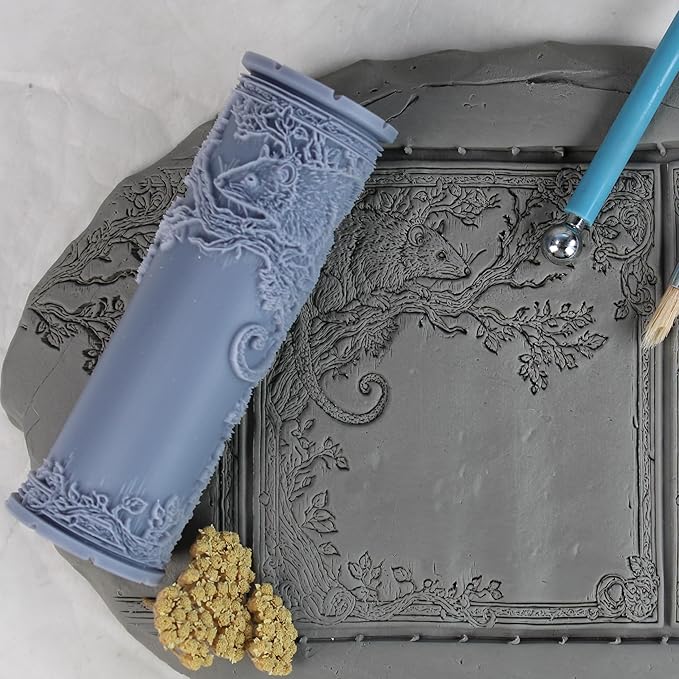 Virginia Opossum Clay Texture Roller (4") - Forest Set #01 - Embossing Pattern Roller for Polymer & Ceramic Clay, Pottery & Crafts