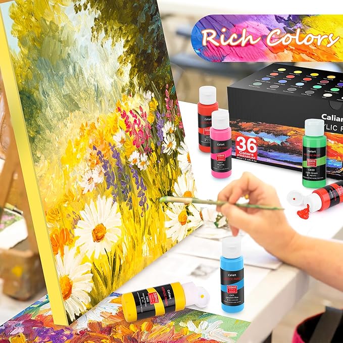 Caliart Acrylic Paint Set with 12 Brushes, 36 Colors (59ml, 2oz) Art Craft Paints Gifts for Artists Adults Beginners Painters, Halloween Pumpkin Canvas Ceramic Wood Rock Painting Kit Art Supplies