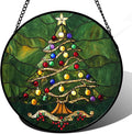 Stained Glass Window Hanging - Green Christmas Tree with Colorful Lights Suncatcher for Doors Home Christmas Decoration Sun Catcher Thanksgiving New Year Birthday Gifts for Women Men Mom Nana 7.8 in