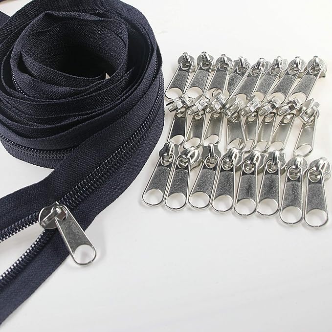 #5 Nylon Coil Zippers by The Yard Bulk 10 Yards with 25pcs Silver Sliders for DIY Sewing Tailor Craft Bag Leekayer