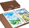 Vienrose 9" x 7" 3 Ring Watercolor Sketchbook, Faux Leather Cover Professional Art Journal with Detachable 24 Sheets 48 Pages, Ideal for Water Coloring, Sketching, Painting, Darkbrown