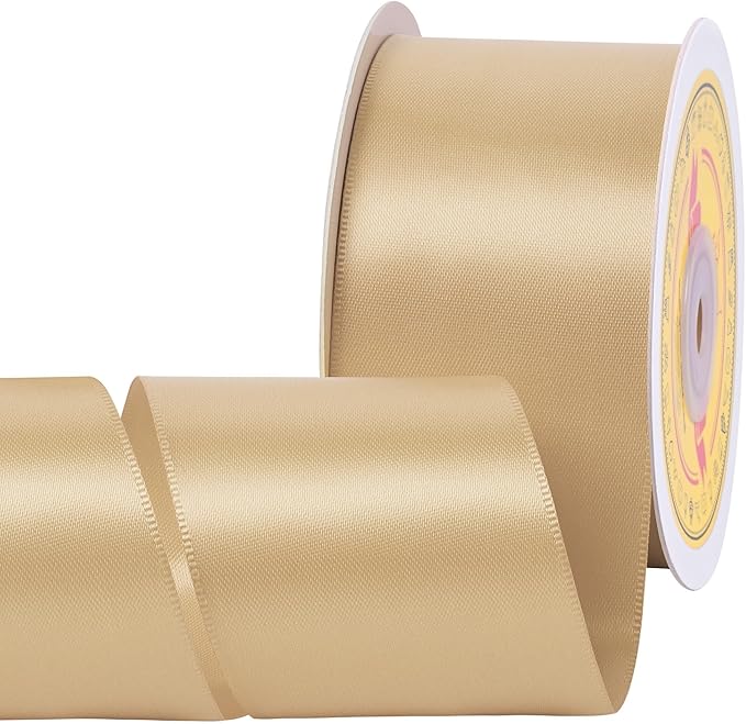 Double Face Gold Satin Ribbon 2 inch X 25 Yards Polyester Gold Ribbon for Gift Wrapping Very Suitable for Weddings Party Hair Bow Invitation Decorations and More