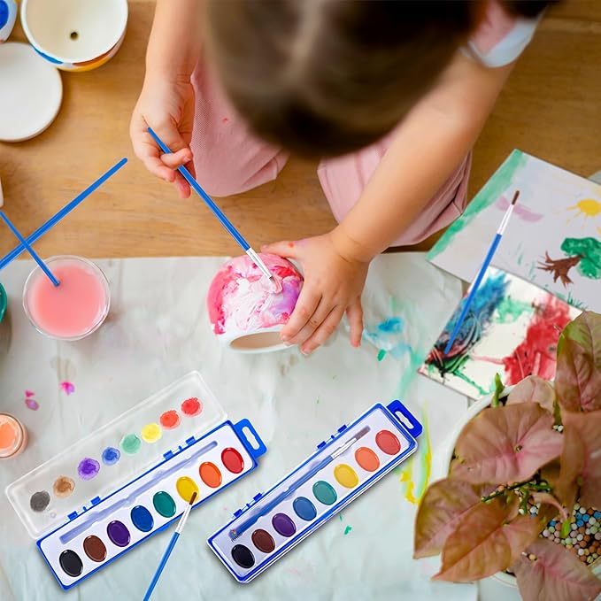 (Pack of 12) Water Color Paint Sets for Kids - Bulk Watercolor Kits for School, Classroom & Birthday Parties - Mini Paint Sets with 8, Non-Toxic Colors with ASTM D-4236 Certified, Each Perfect for Toddlers, Young Artists & Creative Learning