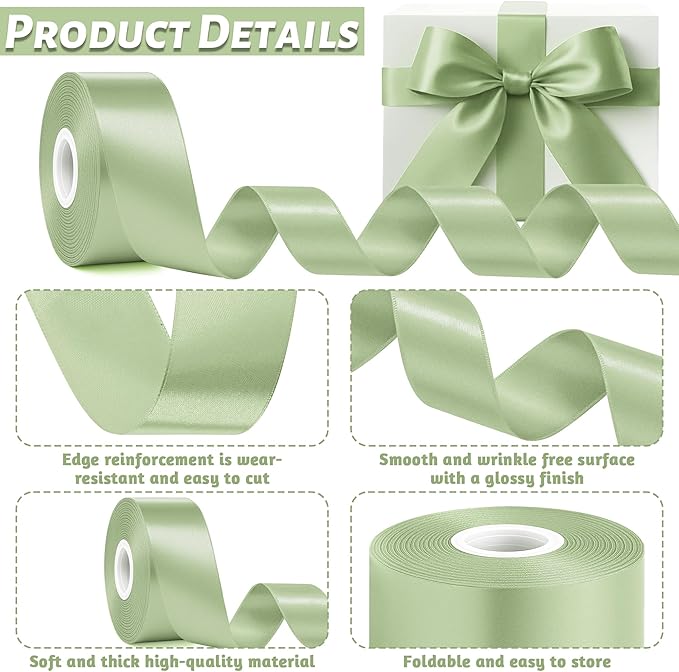 Fullive 1 1/2 Inch Sage Green Ribbon, 30 Yards Ribbon for Gift Wrapping, Polyester Ribbons for Flower Bouquet for Wedding Birthday Christmas Decorations DIY Bows Wrapping Bouquet Floral Arrangements