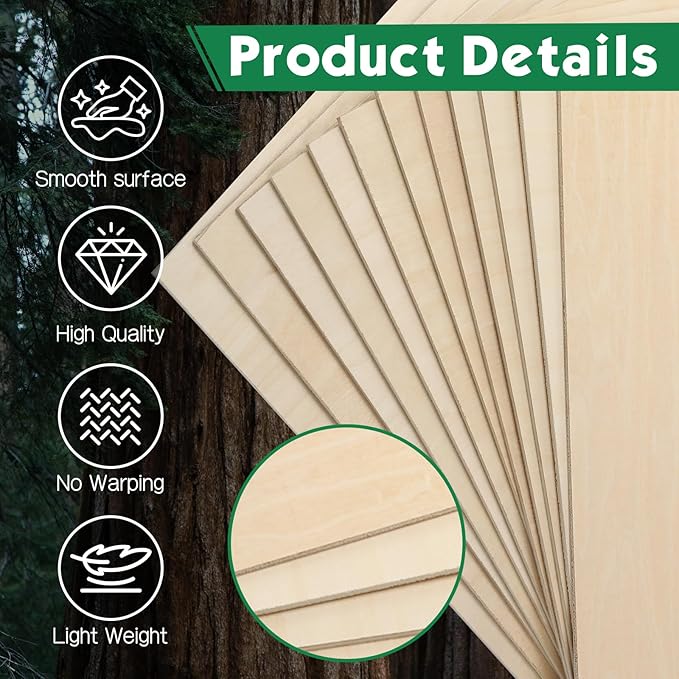 18 Pack Basswood Sheets12x18x1/8 Inch, Unfinished Wood for Crafts, 3mm Basswood for Laser Cutting & Engraving, Wood Burining,Architectural Models, Wood Board for Painting.