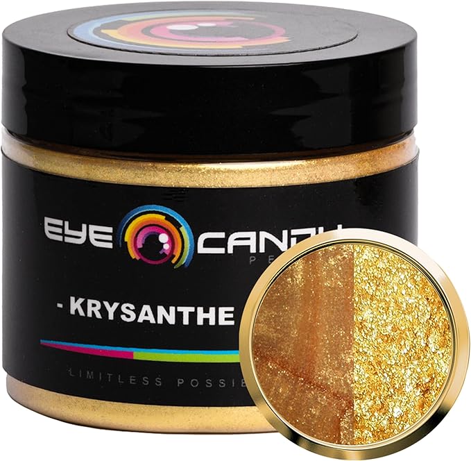 Eye Candy Pigments Premium Gold Mica Powder - Krysanthe Gold (50gr) - for Epoxy, Resin, Soap, Paint, Woodworking, Acrylic Pouring, Bath Bombs, Fishing Lures - DIY Arts and Crafts Additive