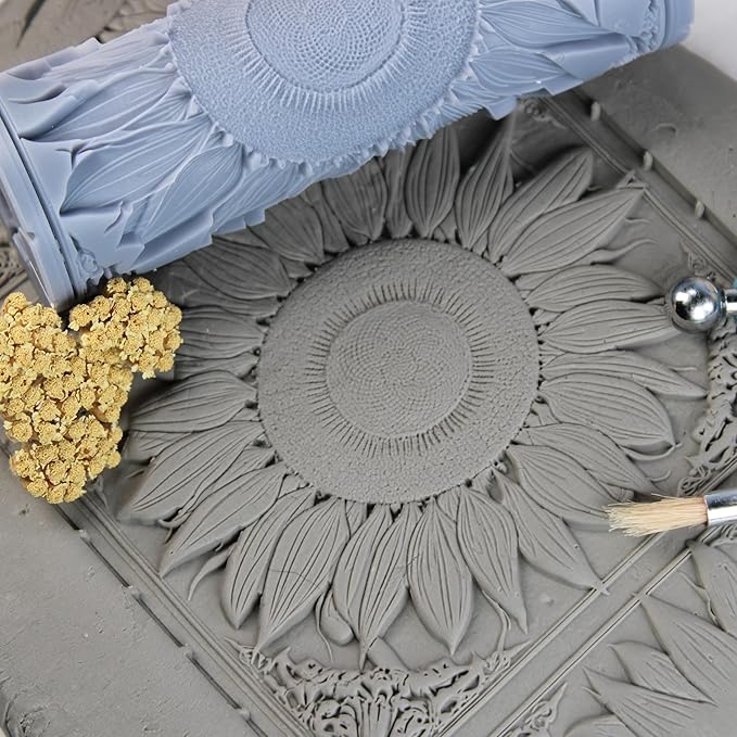 Sunflower Clay Texture Roller (4") - Flower Set #01 - Embossing Pattern Roller for Polymer & Ceramic Clay, Pottery & Crafts