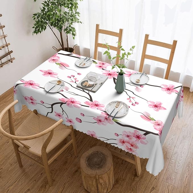 Cherry Blossom Rectangle Tablecloth Pink Branch Tree Japan Blooming Flowers Table Cloth Dining Table Cover for Home Kitchen Restaurant Party Buffet Picnic 54 x 72 Inch