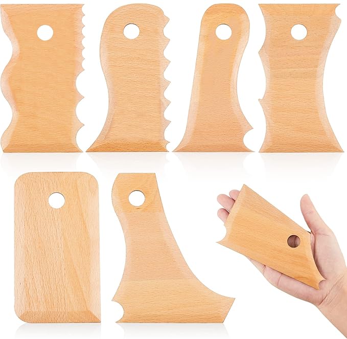 Amylove 7 pcs Big Size Pottery Foot Shaper Tools Pottery Trimming Tools Ceramics Profile Rib Bundle Foot Shaper for for Carving Clay Molds Clay Ceramics, Beech Wood