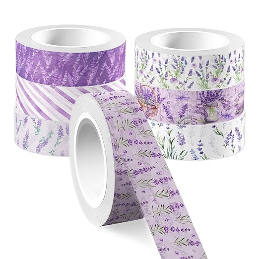 12 Pcs Lavender Washi Tape Purple Floral Masking Tape Decorations Flower Butterfly Decorative Paper Sticker for Journals, Planners, DIY Craft Gift Wrapping Handbook Stickers