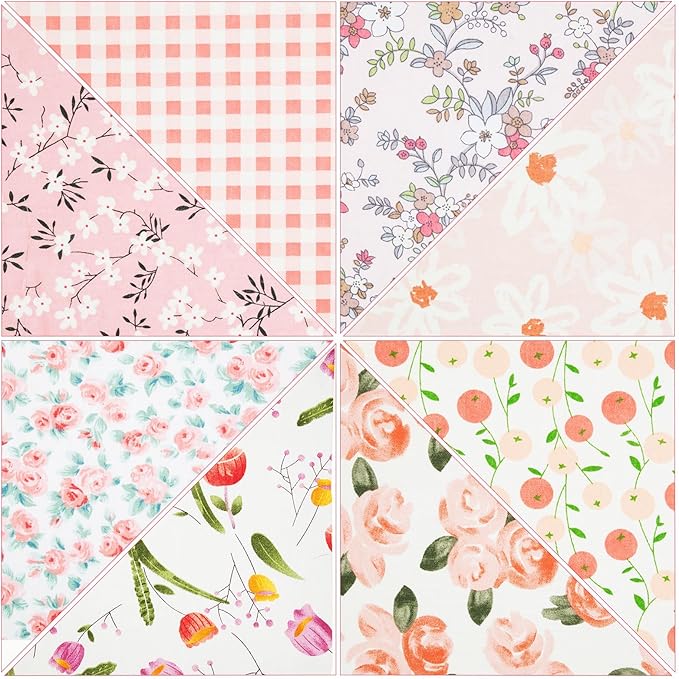 30 Pieces 10 x 10 Inches Cotton Fabric Bundle Squares Patchwork Floral Fabric Sewing Quilting Bundles Assorted Pattern Cloth for DIY Scrapbook Craft Making(Sweet)