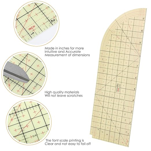 Curved Hot Ruler for Sewing, 12X4 Inch Hot Hem Ruler for Sewing Seam Guide Ruler Sewing Ruler and Guides for Fabric Hemming Tools Press with Dry or Steam