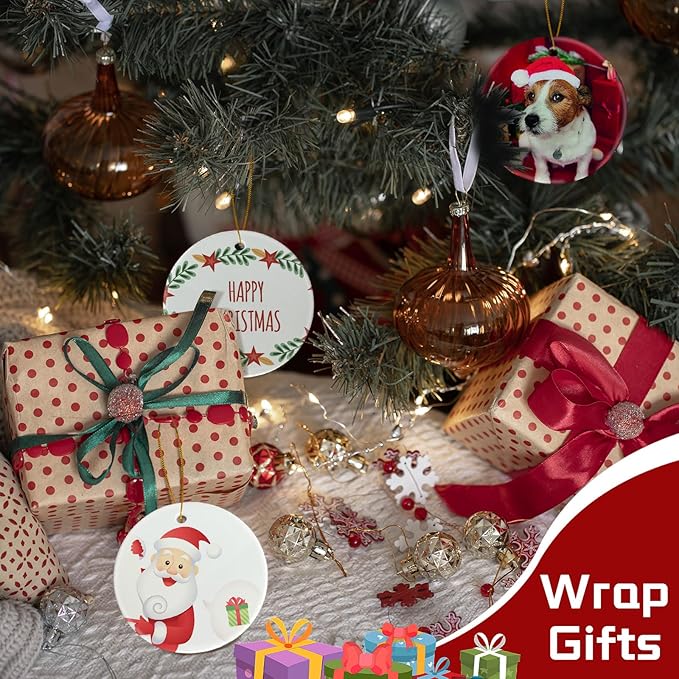 Sublimation Ceramic Ornament Blanks Bulk - Double Side White Round Porcelain for Heat Press Printing - Personalized Xmas Tree Ornaments for Crafts (48)