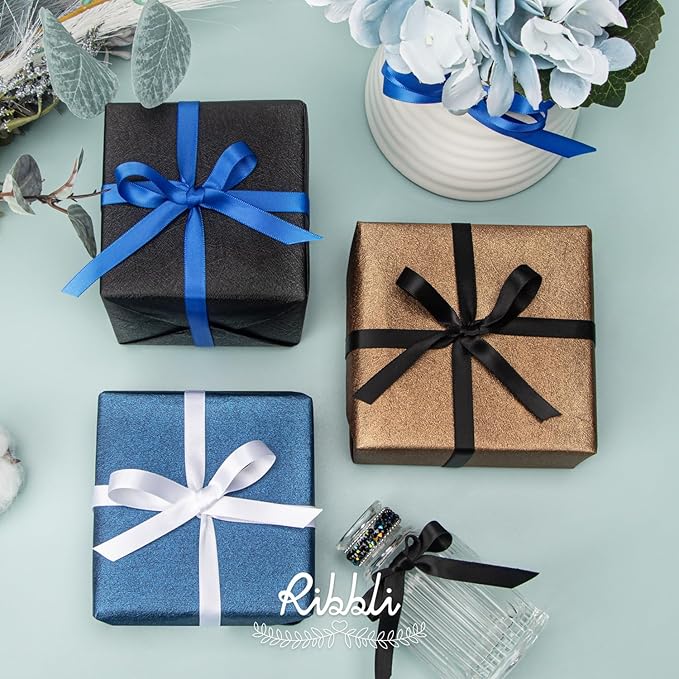 Ribbli Double Faced Royal Blue Satin Ribbon,3/8” x Continuous 25 Yards,Use for Bows Bouquet,Gift Wrapping,Floral Arrangement