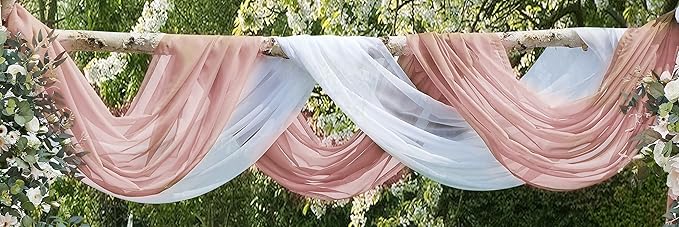 Warm Home Designs Wedding Arch Draping Fabric - 24 Ft Scarves in Dusty Rose & White for Wedding Decoration. AD White & Rose 288”