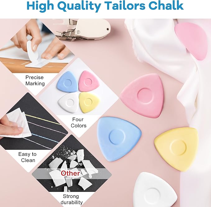 Tailor's Triangle Fabric Chalk Markers - 60pc Set, Precise & Durable for Quilting & Sewing, 4 Colors