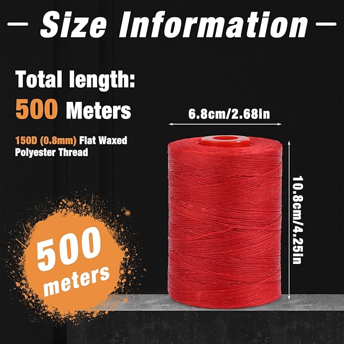 BUTUZE Waxed Linen Thread, 550Yards (500M), 1MM, Red - Waxed Linen Thread for Leather Sewing, Hand Sewing, Book Binding, Leather Craft, Shoes, Canvas, Key Bags