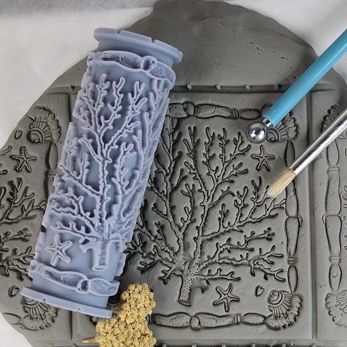 Coral Clay Texture Roller (4") - Ocean Set #01 - Embossing Pattern Roller for Polymer & Ceramic Clay, Pottery & Crafts