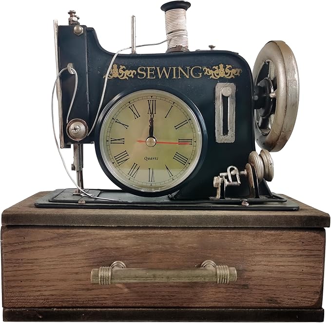 Berfutall-Vintage Sewing Machine with Wooden Case, Battery Operated Quartz Clock, Retro Style Sewing Machine Home Decor, Gift for Mom, Dad, Christmas