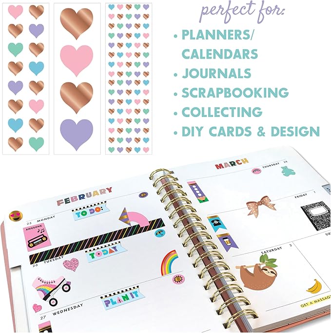 Mrs. Grossman's All Heart Gift Box with 3 Sticker Rolls Including Over 175 Heart Stickers in 3 Different Sizes - Premium Finish for Collecting, Scrapbooking and Decoration, Kids and Adults