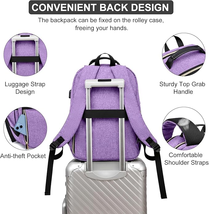 Knitting Bag Backpack, Crochet Bag Tote, Large Yarn Storage Tote Bag with USB Charging Port, Yarn Holder Case for Carrying Projects, Knitting Needles, Yarn Supplies, Purple