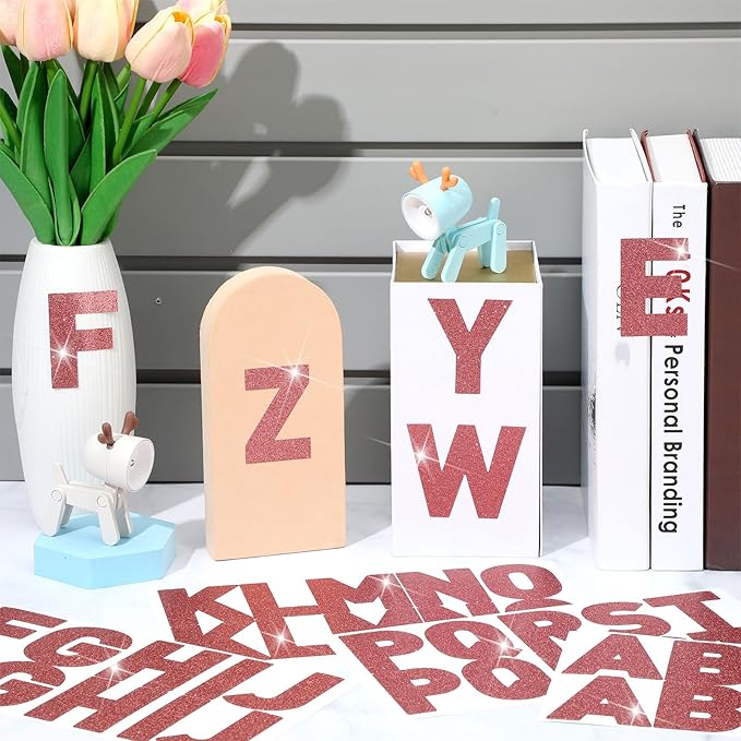 Harloon 232 Pcs 24 Sheets Large Glitter Letter Stickers Big Font Alphabet Letter Self Adhesive Letters Kit Mailbox Stickers for Mailbox Bulletin Boards Classroom Home(Pink,4 Inch)