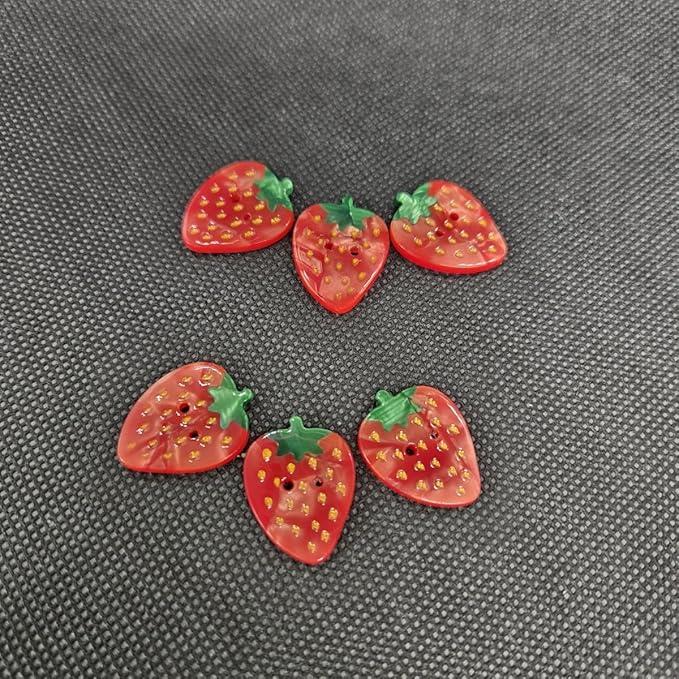 Novelty Red Strawberry Shaped Buttons for Crafts,Acetate Button for Clothes,Buttons for Sewing,Button Bulk,Pack of 6