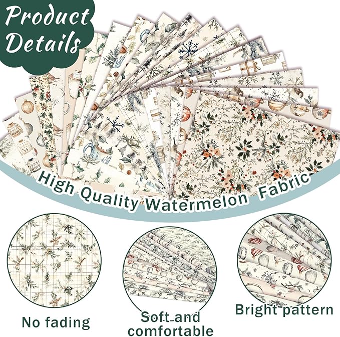 60 Pcs 10 x 10 Inch Boho Christmas Quilting Fabric Woodland Christmas Fat Squares Patchwork Precut Neutral Beige Fabric Bundles for Xmas Winter Quilting Crafting DIY Craft Sewing
